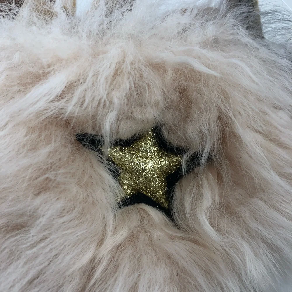 UGG Girls Beige Fluff Sandals with Embellished Stars